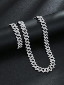 1pc European And American Style Classic Hip-Hop 16mm Full Rhinestone White Rhinestone Rhombus Pendant With Chain - Multicolor - View 10