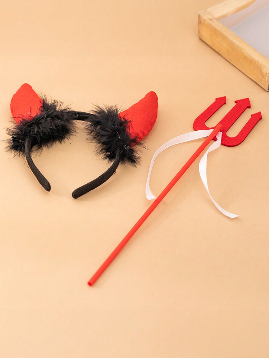 1pc/3pcs Black Demon Feather Wings Prop, Demon Headband With Wing And