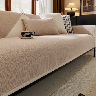 1pc Solid Color Fall Sofa Cushion, Fashionable Modern Polyester Fiber Rectangular Slip-Resistant Sofa Cover For Living Room Home Use