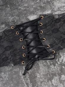 1pc Women's Dark Fashion Vintage Elastic Waist Cincher Corset, Suitable For Halloween Night Party Or Daily Wear - Black - View 5