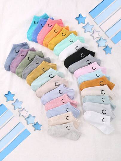 12双/包 随机颜色 儿童笑脸印花袜子，可爱袜子