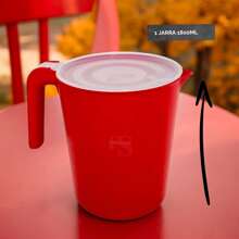 Conjunto 5 Potes Bowl 1000ml + 1 Jarra + 5 Copos Plástico Alta Qualidade, Durável, Aptos Para freezer e Micro-ondas - Vermelho - Visão 4
