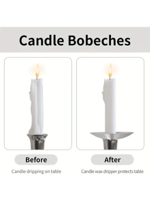 12 件银色金属蜡烛芯修剪器、圆形蜡烛滴漏捕集器、可重复使用的烛台蜡烛滴漏防护器、婚礼节日派对家居装饰 - 銀色 - 查看 7