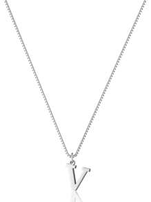 1pc Women's Small Letter A-Z Initial Necklace Stainless Steel Alphabet Necklace Halloween Gift - Silver - View 34