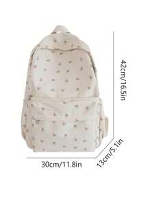 Cute Preppy Bag Floral Printed Sweet Backpack Laptop Daypack, School Season Gift, Aesthetic Sweet Travel Daypack, Classic Preppy School Backpack For Women - White - View 3