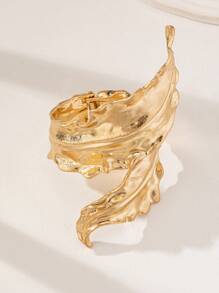1pc Oversized Golden Metal Leaf Bangle, Unique Women Bracelet - Gold - View 2