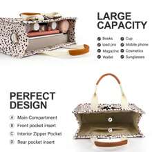 Canvas Tote Bag For Women With Pockets Crossbody Bag Tote Shoulder Handbags Casual Work Bags Everything Tote Bag - 豹紋 - 查看 4