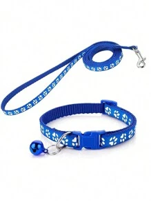 1 Set Of Cute Dog Paw Print Leash And Collar Set, Made Of Polypropylene Material With Bell, Equipped With Adjustable Buckle, Fashionable And Collar, Suitable For Small Dogs And Cats, With Multiple Colors To Choose From