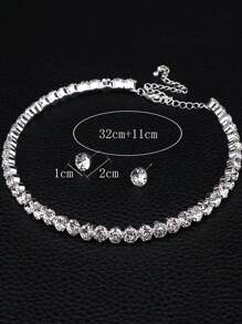 4pcs Women's European And American Fashion Wedding Set Fashion Earrings Necklace Bracelet Rhinestone Bridal Claw Chain Wedding Party Birthday Gift - Silver - View 5