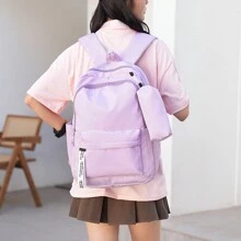 Túi sách nhẹ, di động có dây đeo. Balo đi học Preppy. Túi đi học đại học thông thường. Bộ túi nữ màu trơn. Có hộp đựng bút chì. Đồ dùng học tập cho ngày tựu trường, Đồ dùng học tập. Dành cho sinh viên đại học, học sinh, thanh thiếu niên, bé trai và bé gái. Balo đi học, Cặp đi học, Cặp sách đi học, Balo lớn, Balo đi học, Túi xách đi học di động, Nhẹ, Sức chứa lớn, Ngăn đựng máy tính xách tay, Có hộp đựng bút chì, Thích hợp cho bé gái tuổi teen, Nữ sinh viên đại học, Hoàn hảo cho ngày tựu trường, Cao đẳng, Trung học cơ sở, Trung học phổ thông, Ngày đầu tiên đi học - Màu tím - Xem 6