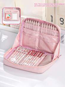 1 Miếng Đơn giản Lớn Mở 12 Lưới Phân loại Văn phòng phẩm Túi bảo quản , Vải Công suất Lớn Dây kéo Kiểu Học sinh Túi bảo quản , Đa chức năng Thuận tiện Lưu trữ Túi đựng - màu đen - Xem 12