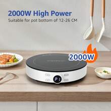 Placa de Inducción Portátil, 2000W, Diseño Redondo, 9 Niveles de Potencia, Temporizador de Apagado, Apto para Recipientes Compatibles con Inducción de 12-26 cm, Diseño Exclusivo - Enchufe EU Tipo E(220-240V) - Ver 4