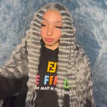 Curly Wig Long Wave Wigs Grey Synthetic Wig For  Deep Wave Lace Front Hair 28 Inch Long Curly Light Grey Wig Daily And Party USe - Light Grey - View 1