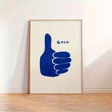 1pc Retro Thumbs Up Blue Canvas Print Wall Art Poster Eclectic Good Artwork For Living Room Minimalist Hand Drawn Style Room Home Decoration Party Gift No Framed Gifts Birthday Graduation