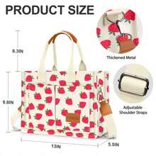 Canvas Tote Bag For Women With Pockets Crossbody Bag Tote Shoulder Handbags Casual Work Bags Everything Tote Bag - 草莓 - 查看 2
