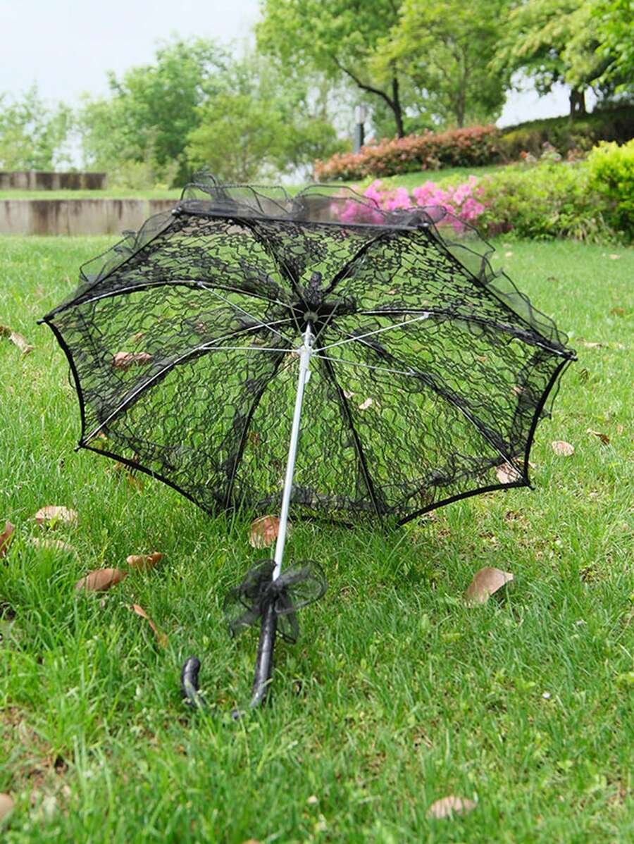 1 件新款新娘黑色蕾丝边阳伞，浪漫欧式公主风格婚礼新娘伞，适合婚礼、节日、派对、舞蹈道具 - 黑色 - 查看 1