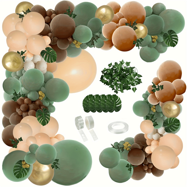 108pcs, Sage Green Brown Balloon Garland Kit, Jungle Wild Woodland Balloon Arch, Olive Green Gold Coffee Cocoa Balloon For Birthday Wedding Shower Party Decor Balloon, Party Supplies,