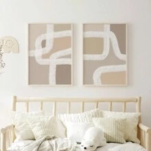2 套中性版画，米色抽象墙面艺术，极简主义家居装饰，客厅抽象几何中性色块条纹版画，无框，帆布，海报礼物生日毕业 - 米色 - 查看 3