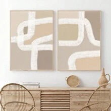 2 套中性版画，米色抽象墙面艺术，极简主义家居装饰，客厅抽象几何中性色块条纹版画，无框，帆布，海报礼物生日毕业 - 米色 - 查看 6