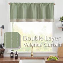 Vangao Nautical Valance Striped Linen Curtain Farmhouse Room Darkening Kitchen Valance For Living Room Bathroom Window Double Layer Blackout Window Valance Pinstripe Valance 1 Panel - 綠色 - 查看 2
