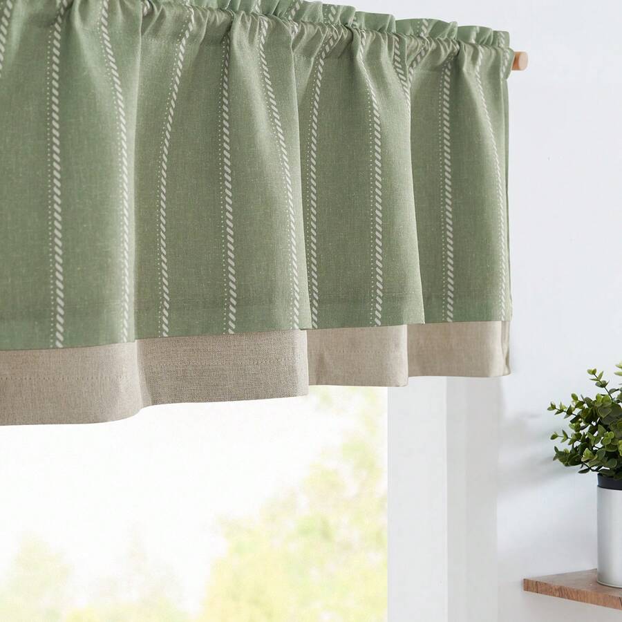 Vangao Nautical Valance Striped Linen Curtain Farmhouse Room Darkening Kitchen Valance For Living Room Bathroom Window Double Layer Blackout Window Valance Pinstripe Valance 1 Panel - 綠色 - 查看 1