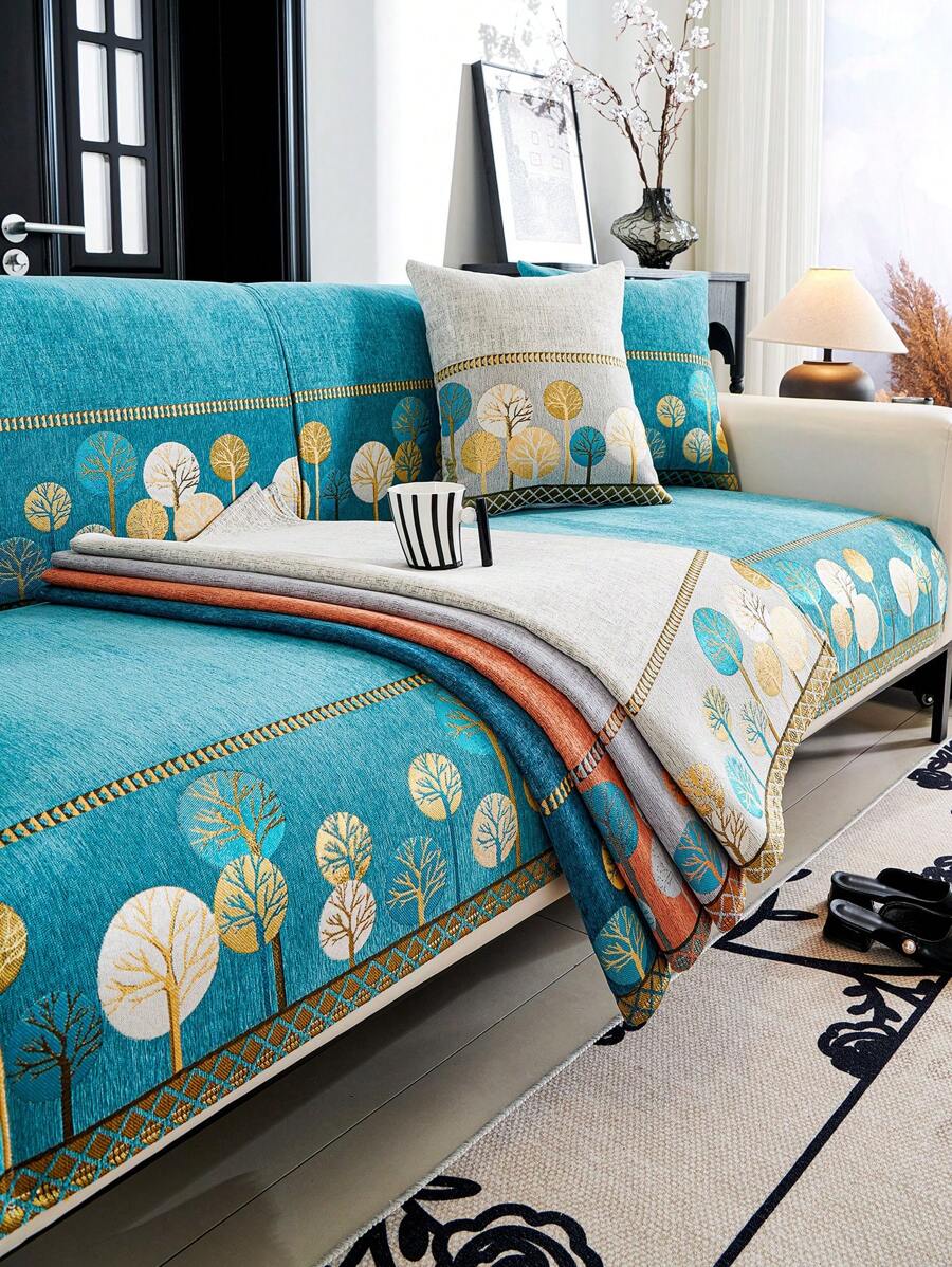 1pc Chenille Jacquard Sofa Cover, 100% Polyester, Pet Friendly & Machine Washable, Fits 1-4 Seater Sofa And Sectional Sofa, Modern Simple Sofa Decor, Pet Protection, Suitable For All Seasons