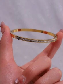 Camhanno 1 Pc Stylish Delicate Neutral Stainless Steel Single Row Diamond Bracelet For Ladies For Daily Wear - Single Row Diamond Bracelet - View 2