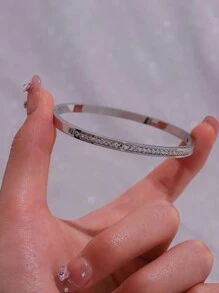 Camhanno 1 Pc Stylish Delicate Neutral Stainless Steel Single Row Diamond Bracelet For Ladies For Daily Wear - Single Row Diamond Bracelet - View 9