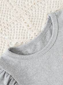 2pcs Baby Girls' Round Neck Cap Sleeve Top And Lace Flare Pants Set - Grey - View 5
