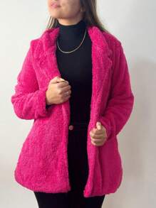 Casaco Teddy Inverno Feminino Longo Com Forro Pelúcia Blusa Feminina - Pink - Visão 1