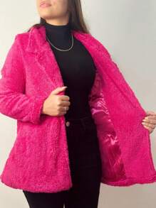Casaco Teddy Inverno Feminino Longo Com Forro Pelúcia Blusa Feminina - Pink - Visão 2