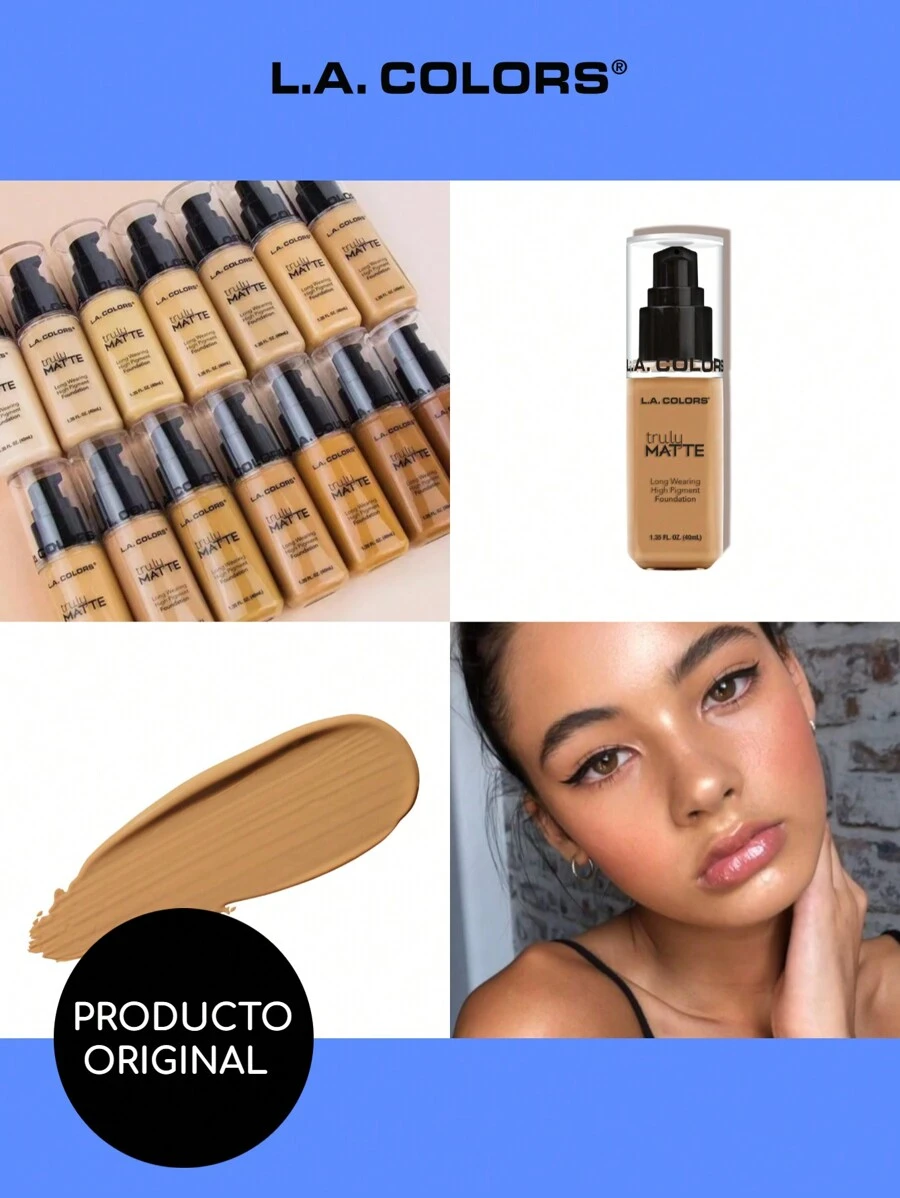 L.A. Colors Base de Maquillaje Truly Matte Larga duración, Anti poros L.A Colors - 109 Warm Beige - Ver 1