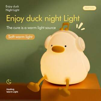 1pc Cute Duck Night Light, Rechargeable Duck Lamp With 1200mAh Battery, LED Animal Night Light, Soft Silicone Touch Table Lamp, Dimmable Timer Light, 3-Level Brightness, Phone Holder, Night Light Suitable For Breastfeeding, Bedroom Decorating, Gifts For Children, Boys, Girls, Adults. Baby Shower Family Decorations Gifts