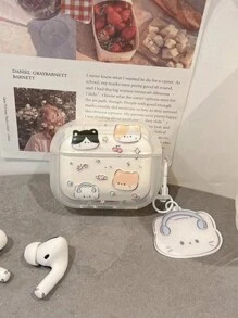 1入組白色TPU卡通可愛耳機保護殼，貓咪圖案，配有掛飾，適用於蘋果耳機 - 彩色 - 查看 4