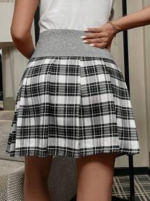 Maternity Plaid Print Pleated Skirt - Multicolor - View 3
