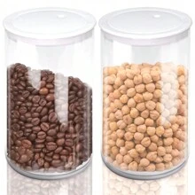 Set Of 2 Airtight Kitchen Pots Acrylic Groceries Square Stackable With Seal Organizer Set 1.4L - 白色 - 查看 1