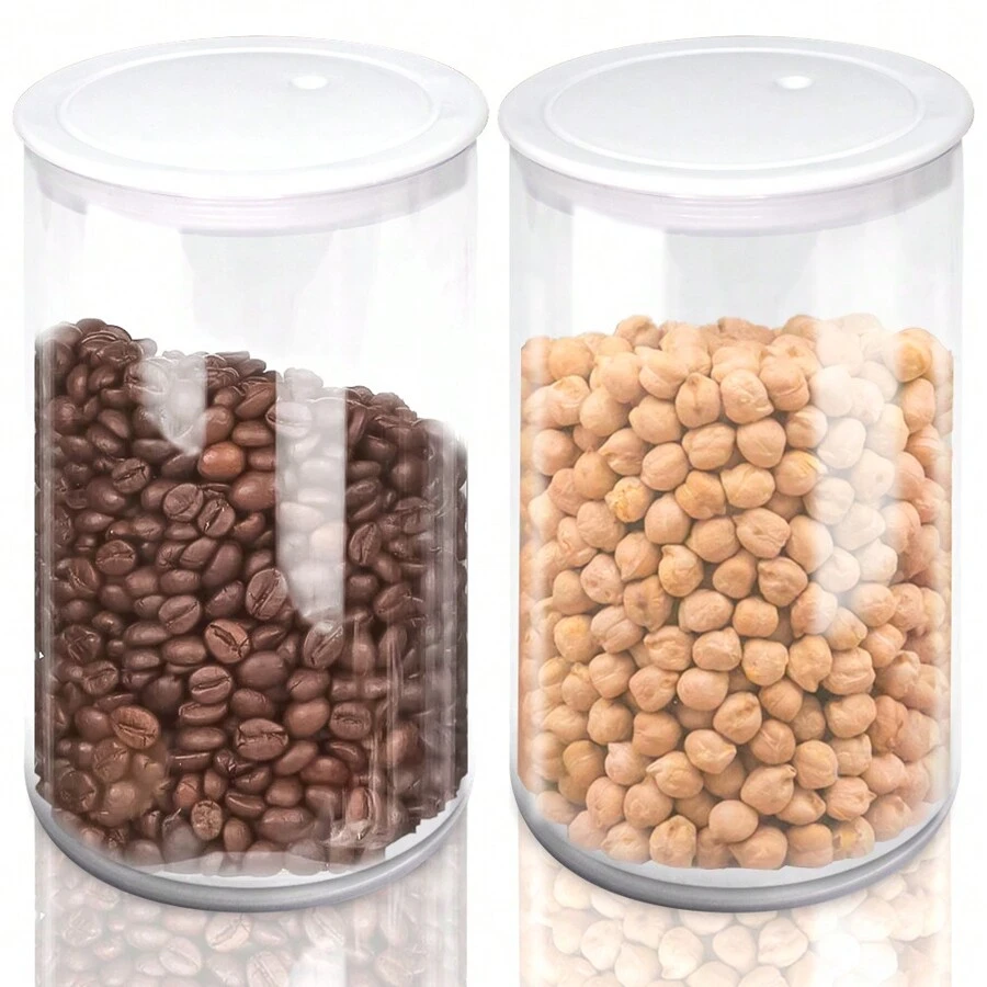 Set Of 2 Airtight Kitchen Pots Acrylic Groceries Square Stackable With Seal Organizer Set 1.4L - 白色 - 查看 1