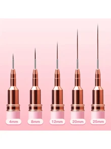 1/5pcs High-Quality Pink Nail Art Brush Set, Metal Tip Painting Pen For Long Nails - Excellent Drawing And Nail Repair Tool Back To School,Back To School,School Supplies - Pink - View 5