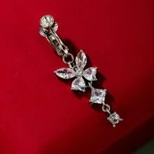 3pcs Women's Gift Stainless Steel Belly Button Ring Set, Non-Piercing Fake Navel Rings With Copper Inlaid Cubic Zirconia, Heart, Butterfly, And Cross Elements, Sexy Body Jewelry Valentines,Mom,Mother,Mother's Day,Gift - Silver - View 6