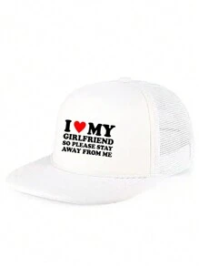1入I LOVE MY GIRLFRIEND SO PLEASE STAY AWAY FROM ME印字中性卡車司機帽，男女適用的鴨舌棒球帽，可調節寬邊遮陽帽，夏季平沿帽 - 彩色 - 查看 7