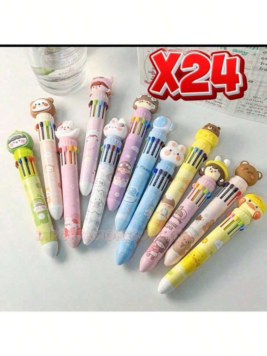 24 lapiceros múltiple kawaii , lapicero con colores múltiples , lapicero punta fina - Multicolor - Ver 1