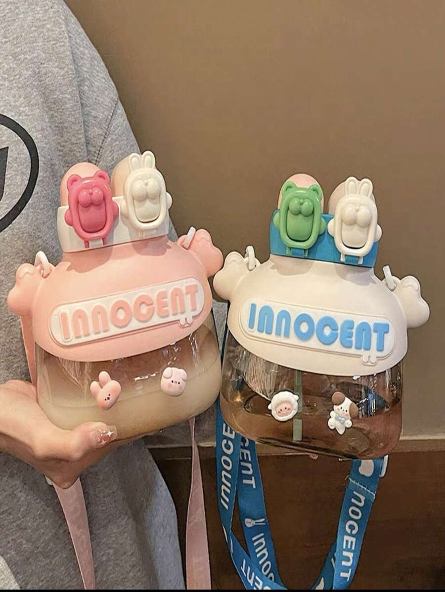 Children's Squeeze Bottle With Adhesive Flip Straw And Rope 1200ml - Nhiều màu - Xem 1