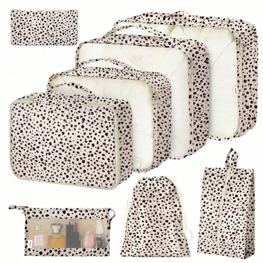 8 Set Travel Essentials, Suitcase Organizer Bags, Packing Cubes, Storage Bag, Travel Organizer Bags, Vacation Essentials, Travel Accessories, Cruise Essentials, Beach Essentials, Purse Essentials, School Supplies, Suitable For Organization And Storage - 豹紋 - 查看 1