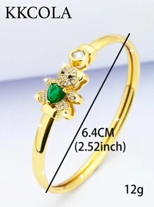 KKCOLA 1 件时尚可爱绿熊锆石开口袖口手链，送给爱人、母亲的珠宝礼物，日常搭配的流行配饰