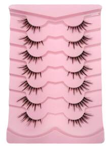 Rikuaild 7 Pairs Half Lashes With Clear Band Natural Looking Wispy Cat Eye Eyelashes 3D Fluffy False Lashes Eye Tail Elongation - Black - View 6
