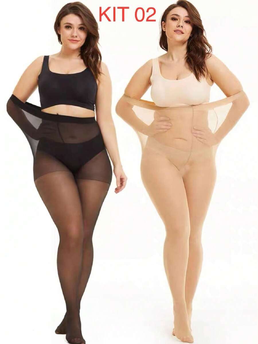 KIT 2PCS ELASTIC HIGH WAIST TEAR RESISTANT PANTYHOSE - 彩色 - 查看 1