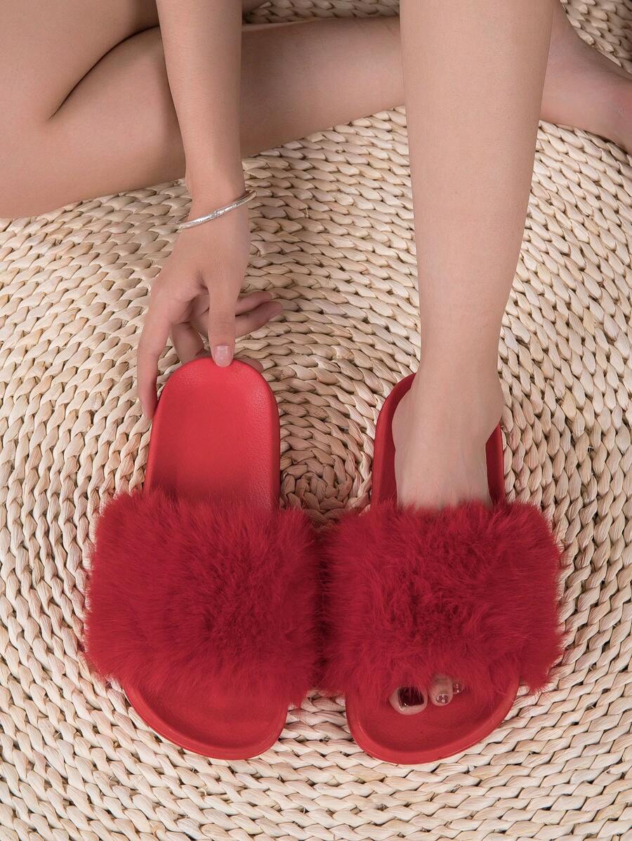 1 Pair Girls' Casual Comfortable Non-Slip Flat Red Slippers, Suitable For Summer - Red - View 1