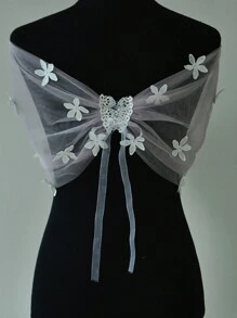 White Flower Decal Bride Shawl Short Sleeved Light Pink Shawl Used For Wedding Parties - Baby Pink - View 7