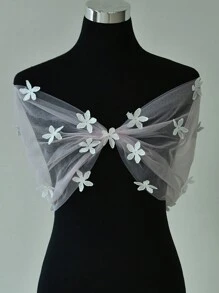 White Flower Decal Bride Shawl Short Sleeved Light Pink Shawl Used For Wedding Parties - Baby Pink - View 8