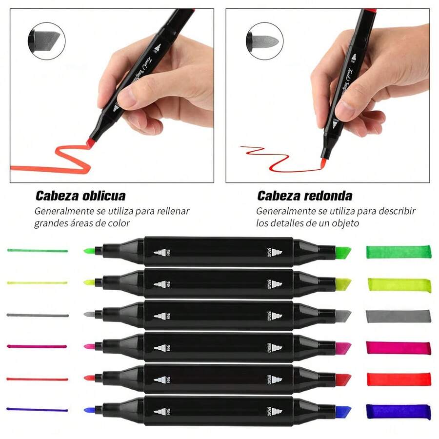 168 bolígrafos de animación de doble cabeza de color bolígrafo de dibujo de animación de doble cabeza de color bolígrafo de doble cabeza de aceite bolígrafo de número de nota - Negro - Ver 1